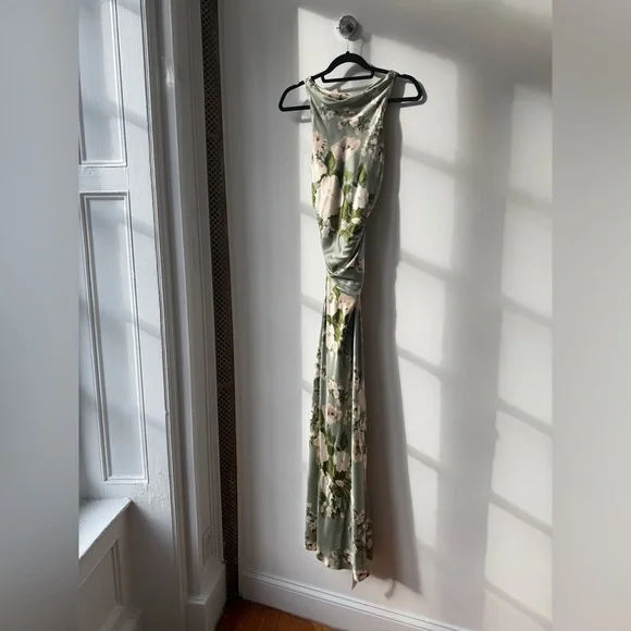 NEW NWT Reformation Anaiis Silk Maxi Dress Tarragon Floral Open Back High Neck 6 - Picture 12 of 17